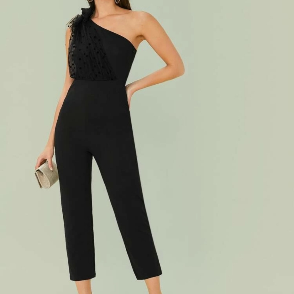 NWOT Bow Tie One Shoulder Black Jumpsuit 4